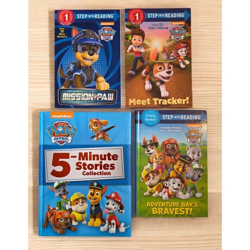 Paw Patrol Books Lot Of 4 Paperback And Hardbacks 5 minute‎ Stories Stickers EUC